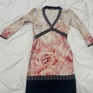 Roberto Cavalli Red and Cream Floral Long Sleeve Dress